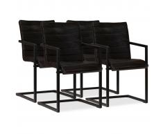 vidaXL Sillas de comedor 4 unidades cuero auténtico antracita