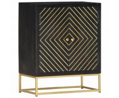 vidaXL Aparador de madera maciza de mango negro y dorado 60x30x75 cm