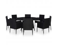 vidaXL Set comedor de jardín 9 piezas y cojines ratán sintético negro