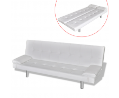 vidaXL Sofá cama con dos almohadas ajustable blanco crema