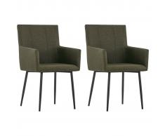 vidaXL Sillas de comedor con reposabrazos 2 unidades tela marrón