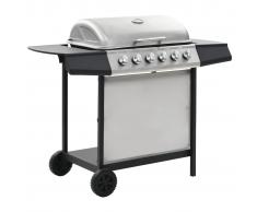 vidaXL Barbacoa portátil de gas con 6 zonas plateada acero inoxidable
