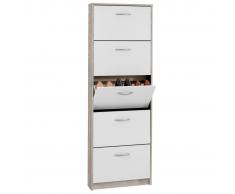 FMD Mueble zapatero con 5 compartimentos basculantes blanco y roble