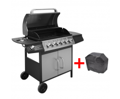 vidaXL Barbacoa grill de gas 6+1 quemadores negra y plateada