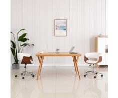 vidaXL Silla oficina giratoria madera curvada cuero sintético blanco