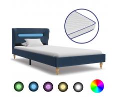 vidaXL Cama con LED y colchón viscoelástico tela azul 90x200 cm