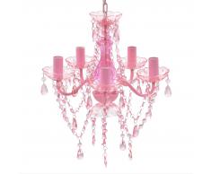 vidaXL Lámpara de araña de cristal 5 bombillas rosa