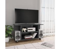 vidaXL Mueble para TV con ruedas aglomerado gris brillante 80x40x40 cm