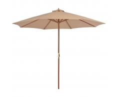 vidaXL Sombrilla de jardín con palo de madera 300 cm gris topo