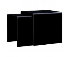 vidaXL Mesa centro apilables 2 pzas vidrio templado negro 42x42x41,5cm