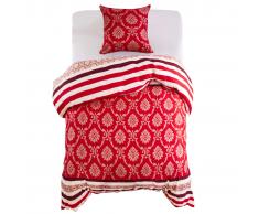 vidaXL Set de funda de edredón diseño a rayas rojo 155x220/80x80 cm