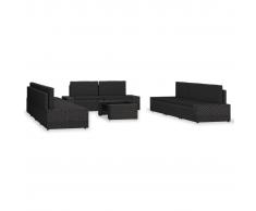 vidaXL Juego de muebles de jardín 10 piezas ratán sintético negro