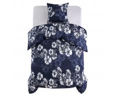 vidaXL Funda nórdica 2 piezas diseño floral 135x200/80x80 azul marino