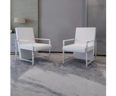 vidaXL Sillones 2 unidades estructura cromada cuero sintético blanco