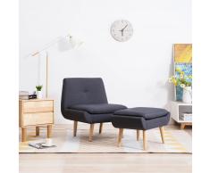 vidaXL Butaca tapizada de tela con reposapiés gris oscuro