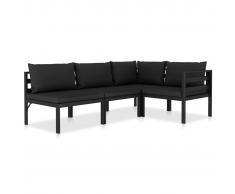 vidaXL Set muebles de jardín 4 pzas y cojines aluminio gris antracita