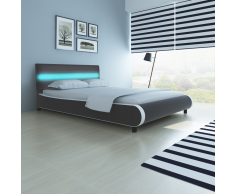 vidaXL Cabecero de Cama Gris con LED 140 cm y Colchón Espuma Viscoelástica