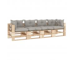 vidaXL Sofá de palés jardín de 4 plazas madera con cojines gris taupe