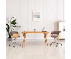 vidaXL Silla de oficina giratoria de madera curvada y tela gris taupe