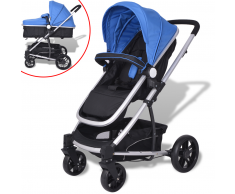 vidaXL Cochecito/Silla de bebé 2 en 1 aluminio azul y negro