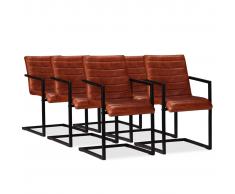 vidaXL Sillas de comedor 6 unidades cuero auténtico marrón
