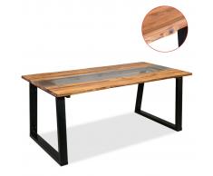 vidaXL Mesa de comedor de madera acacia maciza y vidrio 180x90x75 cm