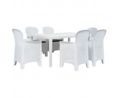 vidaXL Set de muebles de jardín 7 pzas plástico blanco aspecto ratán