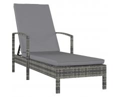 vidaXL Tumbona con reposabrazos ratán sintético gris