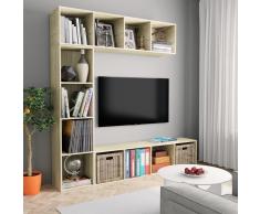 vidaXL Armario TV/estantería libros 3 pzas roble Sonoma 180x30x180 cm