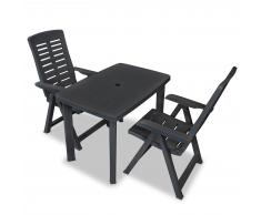 vidaXL Set de mesa y sillas de jardín 3 piezas plástico gris antracita