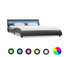 vidaXL Estructura de cama con LED cuero sintético gris 160x200 cm