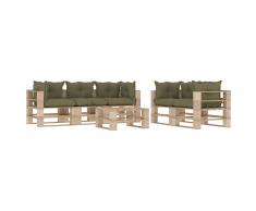 vidaXL Set muebles de palés para jardín 6 piezas madera cojines beige