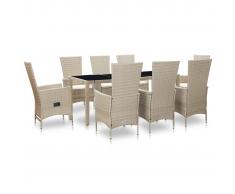 vidaXL Set comedor de jardín 9 piezas y cojines ratán sintético beige