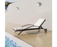 vidaXL Tumbona con cojín y ruedas ratán sintético negra