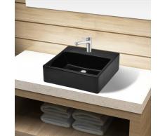 vidaXL Lavabo de cerámica cuadrado con orificio de grifo/desagüe negro
