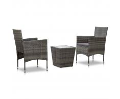 vidaXL Set mesa y sillas 3 pzas ratán sintético vidrio templado gris