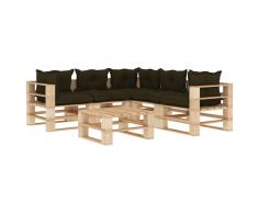 vidaXL Set muebles de palés de jardín 6 pzas madera cojines gris taupe