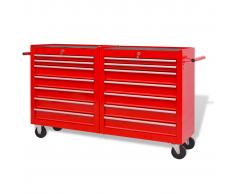 vidaXL Carrito-caja de herramientas 14 cajones tamaño XXL acero rojo