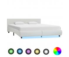 vidaXL Estructura de cama con LED cuero sintético blanco 160x200 cm