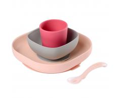 Beaba Vajilla para bebé 4 piezas silicona rosa y coral