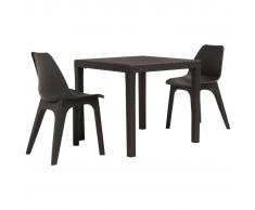 vidaXL Juego de mesa y sillas de jardín 3 piezas plástico marrón