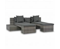 vidaXL Set de muebles de jardín 4 pzas y cojines ratán sintético gris
