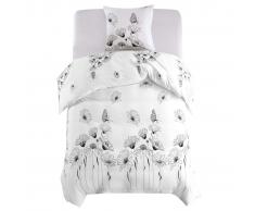 vidaXL Funda nórdica 2 piezas diseño floral 135x200/80x80 blanco