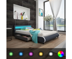 vidaXL Cabecero de Cama Gris con LED 140 cm + Colchón Espuma Viscoelástica