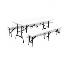 vidaXL Mesa de jardín plegable con 2 bancos 180 cm acero y HDPE blanco