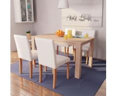 vidaXL Sillas mesa de comedor 5 pzas roble cuero artificial color crema