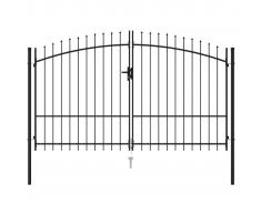 vidaXL Cancela de valla doble puerta con puntas acero negro 3x2 m