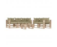 vidaXL Set muebles de palés para jardín 6 piezas madera cojines crema