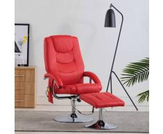 vidaXL Sillón de masaje reclinable con reposapiés cuero sintético rojo
