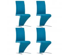 vidaXL Sillas de comedor forma de zigzag 4 uds cuero sintético azul